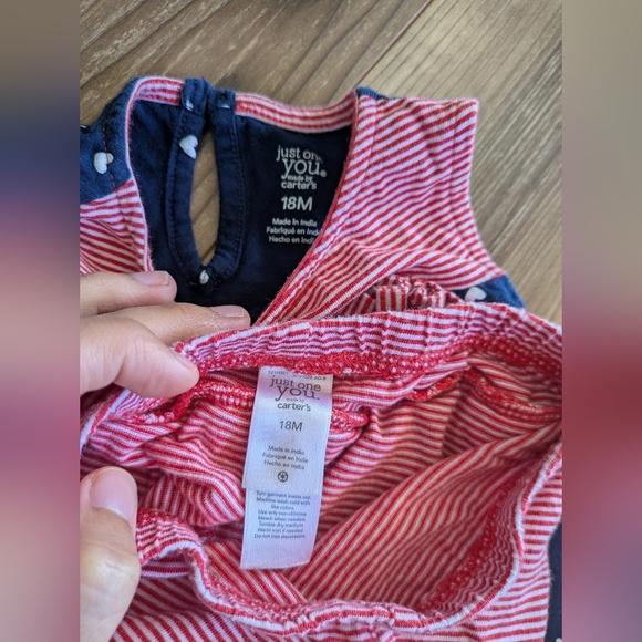 Carter's Just One You Baby Girl 4th Of July Top & Shorts Set Stripes Hearts 18 M - Picture 3 of 4